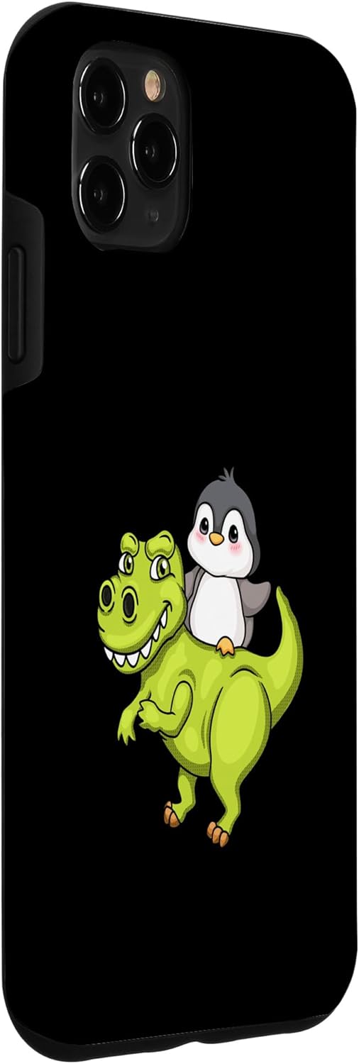 Funda para iPhone 11 Pro Max Cute Penguin Riding T Rex Funny Dinosaur Cute Animal Lover Case