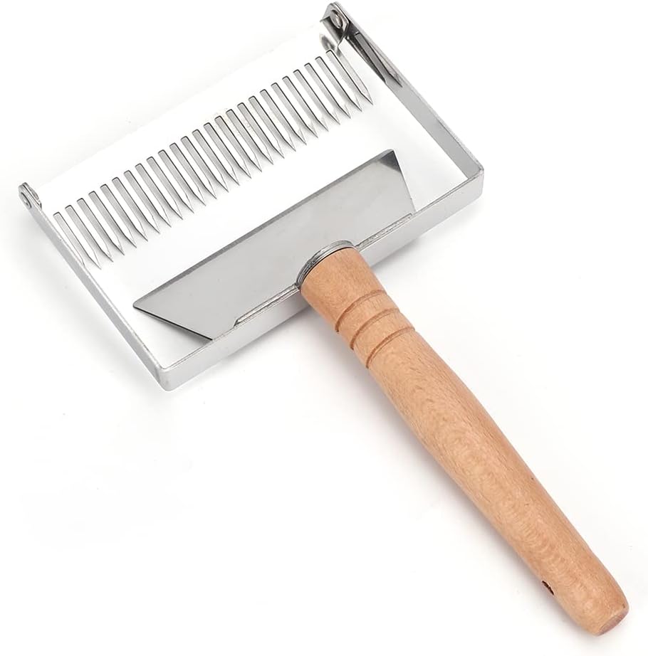 TOPINCN Wide Uncapping Fork, Stainless Steel Beehive Scraper, Ergonomic Wood Handle, Less Wastage and Mess, Beekeeping Apicultural Equipment Tool