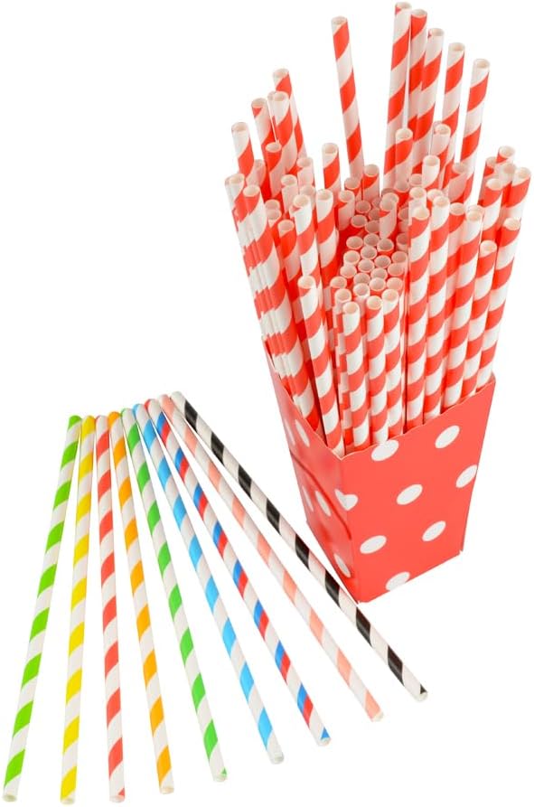 100 pajitas de papel biodegradables, pajitas de papel coloridas para beberdecoración en cumpleaños, aniversario, boda, vacaciones, celebraciones,