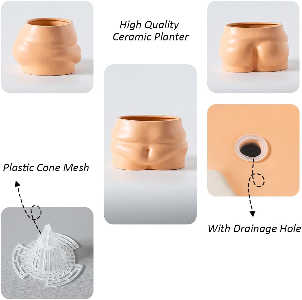Maceta de cerámica para el vientre, maceta con agujero de draniage y tapones de goma para plantas de interiorexterior, maceta decorativa bohemia