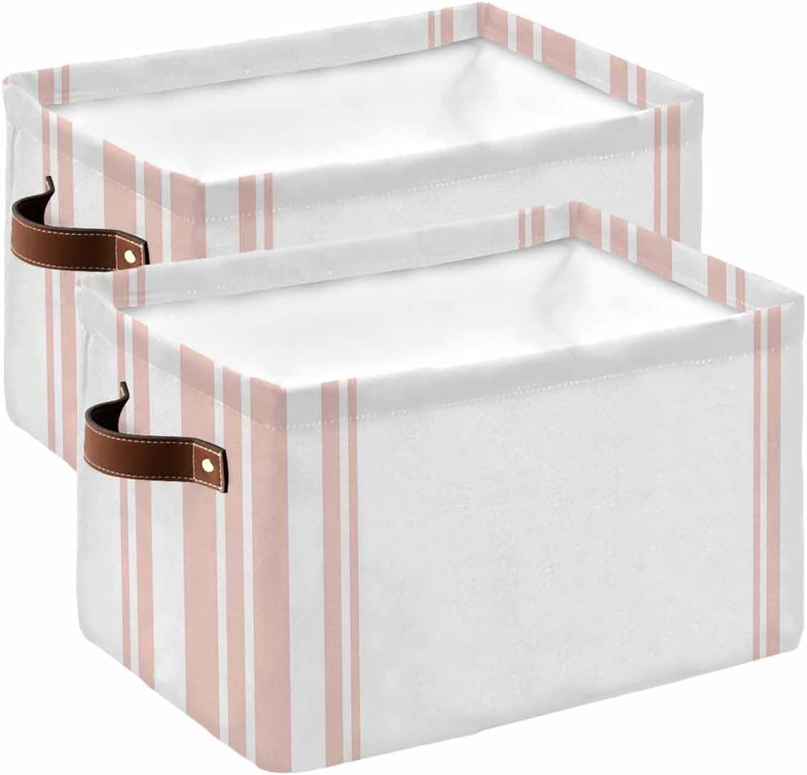 Pink Striped Storage Basket for Organizing Shelves, Collapsible Storage Bins Boxes with Handle, Modern White Striped Abstract Art Aesthetics Canvas
