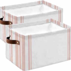 Pink Striped Storage Basket for Organizing Shelves, Collapsible Storage Bins Boxes with Handle, Modern White Striped Abstract Art Aesthetics Canvas Pink Striped Storage Basket for Organizing Shelves, Collapsible Storage Bins Boxes with Handle, Modern White Striped Abstract Art Aesthetics Canvas