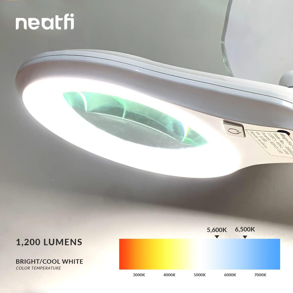 Neatfi (Nuevo modelo) Bifocals 1200 lúmenes Super LED Lámpara de pie con 5 ruedas base rodante, 5 dioptrías con 20 dioptrías, regulable, lupa de