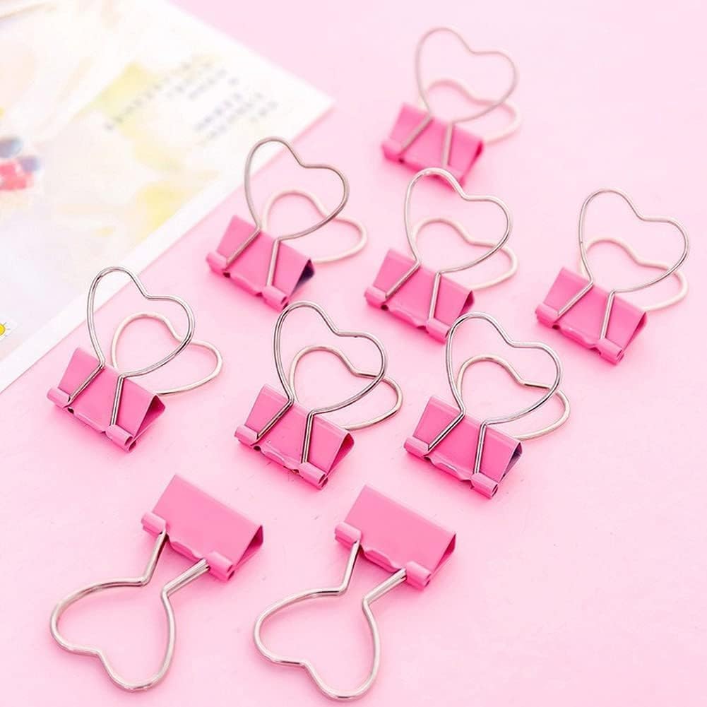 Clip rosa con forma de corazón ahuecado para carpeta de metal, para notas, suministros de oficina, abrazaderas de papel, carpetas, clips para