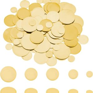 PH PandaHall 100 unidades de metal estampado en blanco, 5 tamaños de etiquetas doradas en blanco, etiquetas redondas de latón, sin agujero, mensaje PH PandaHall 100 unidades de metal estampado en blanco, 5 tamaños de etiquetas doradas en blanco, etiquetas redondas de latón, sin agujero, mensaje