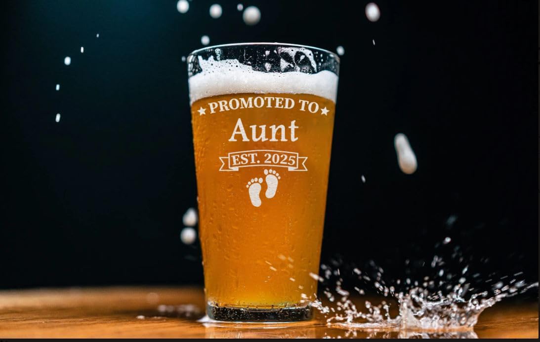 Promoted To Aunt Est 2025 – Vaso de cerveza grabado, 16 onzas, regalo para tía, día de la madre, Navidad