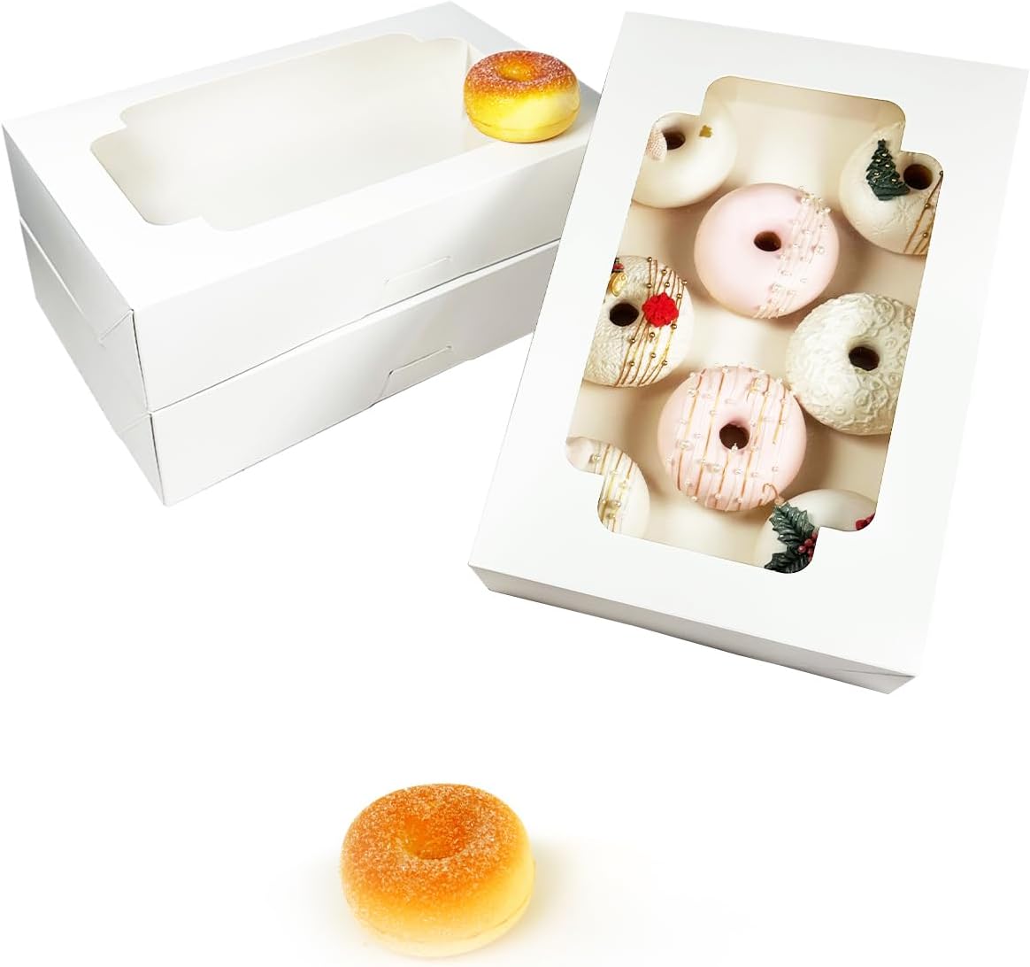 qiqee Caja de galletas blanca desplegable automática con ventana de 12 x 8 x 2.5 pulgadas, 32 paquetes de dos usos en un segundo plegable para