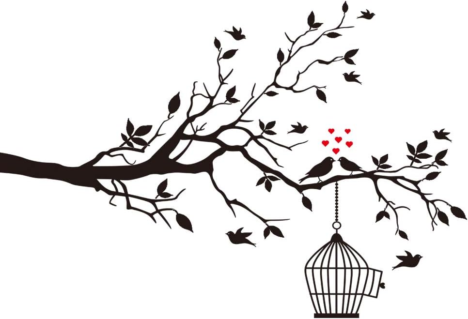 Bird Tree Branch Wall Decal – Birds Trees Wall Sticker Family TV Background Removable Vinyl Mural Wallpaper for Livingroom Kid Baby Nursery Room DIY