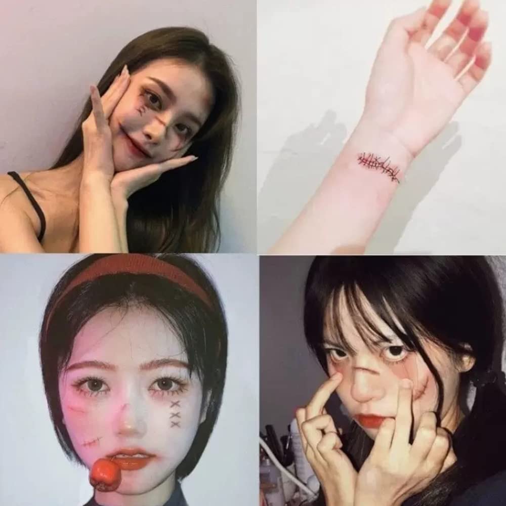 10 hojas 3D para la cara del cuerpo, cicatriz realista, falsa, herida, sangrienta, sarra, impermeable, tatuajes temporales, calcomanías para