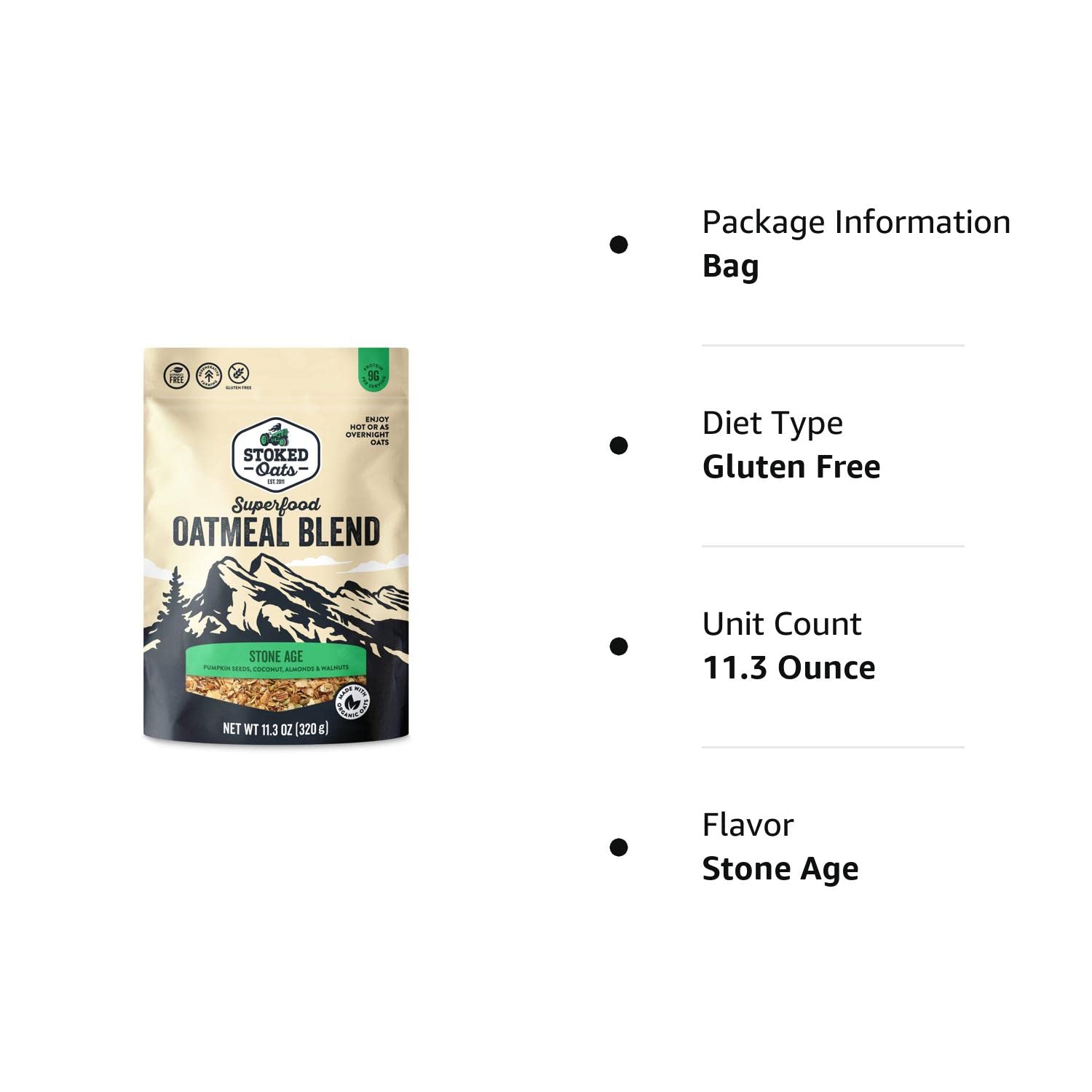 Stoked Oats – Stone Age – Desayuno alto en proteínas, bajo en azúcar – Sin gluten, alta fibra, avena sin OMG – Perfecto para avena durante la noche