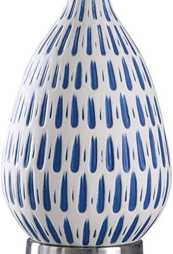 Marissa – Lámpara de mesa, color blanco, acabado azul, pantalla cónica blanca