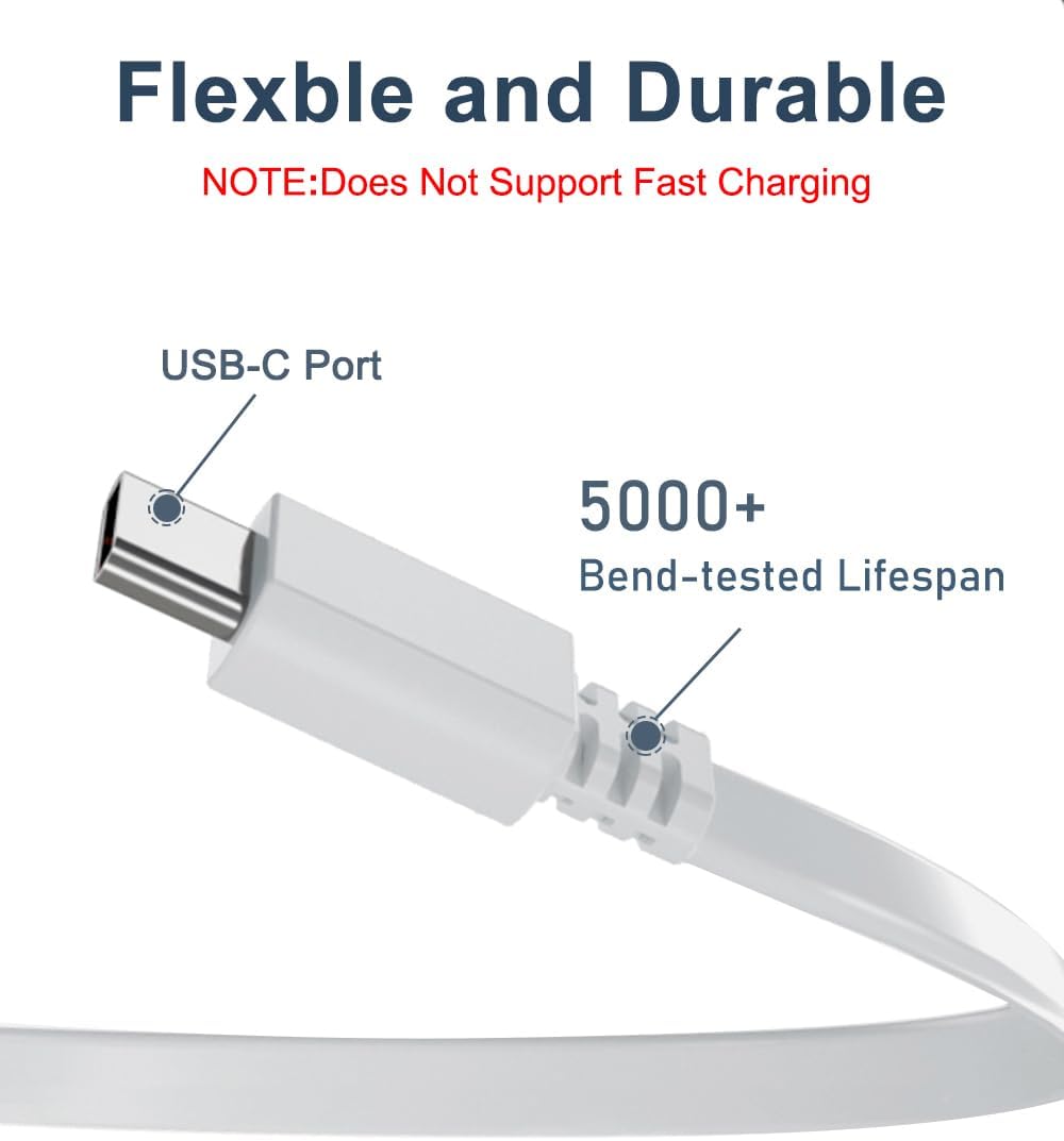 Itramax Cable de carga USB A a USB C de 20 pies (paquete de 2), cable de alimentación de carga largo plano tipo A 2.0 a USBC compatible con