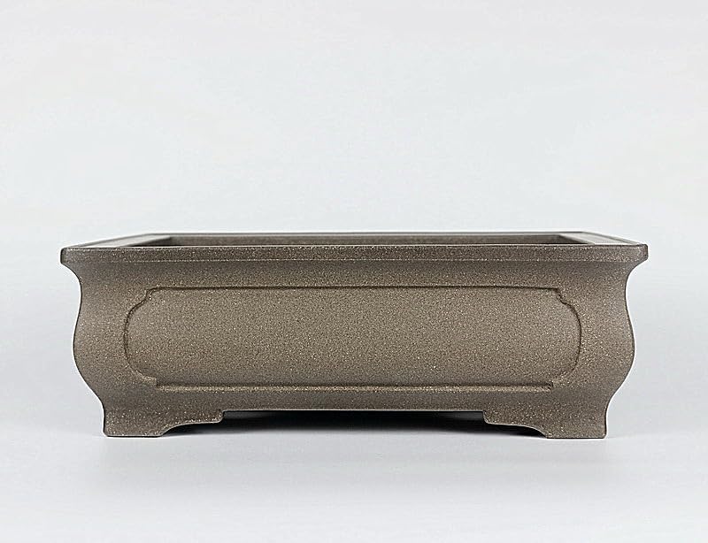 Refinado hecho a mano antiguo chino Yixing sin esmaltar Bonsai Pot Rectangular 10 pulgadas gris arcilla para el hogar jardín Bonsai Living