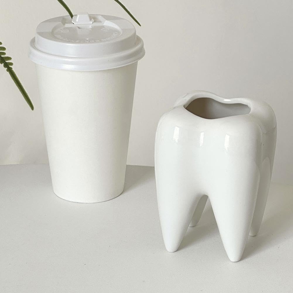 Portalápices de cerámica, soporte para lápices en forma de diente, divertido soporte de cerámica con forma de diente, accesorios de escritorio para