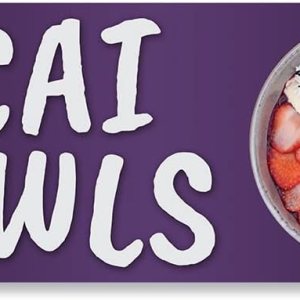 ACAI Bowls Cartel de 18 x 48 pulgadas Soporte de concesión para camiones de comida de una cara con ojales Fabricado en los Estados Unidos ACAI Bowls Cartel de 18 x 48 pulgadas Soporte de concesión para camiones de comida de una cara con ojales Fabricado en los Estados Unidos