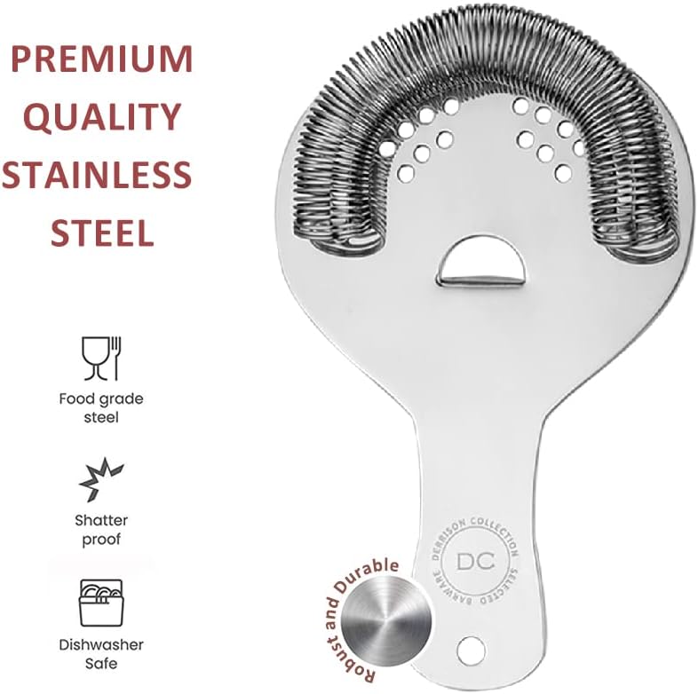 Colador Hawthorne, colador de cóctel de acero inoxidable con resorte de alta densidad  Acabado espejado – Colado sin esfuerzo para cocteleras Boston