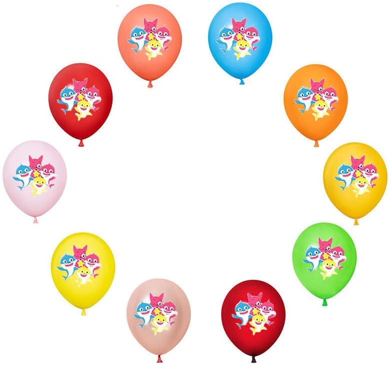 “24PCS”  1 pancarta de cumpleaños de tiburón  5 piezas de papel de aluminio de tiburón y 12 globos de látex  6 espirales colgantes de tiburón