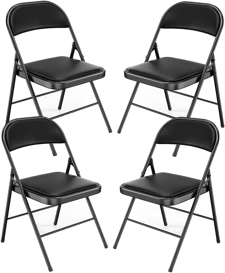 Sillas plegables, con asientos acolchados, marco de acero resistente, marco de metal de fácil almacenamiento, ligeras para la escuela, oficina,