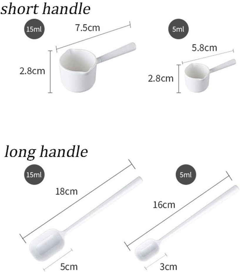 Juego de 2 cucharas de plástico de mango largo de 0.5 onzas líquidas y 0.19 onzas líquidas para azúcar, leche en polvo, reutilizables, cucharadita