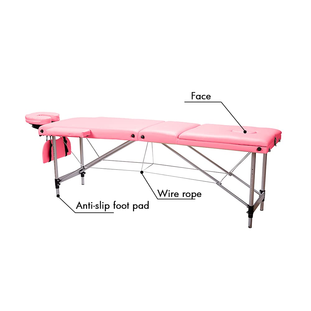 Axonl Mesa de masaje portátil, 3 camas de masaje plegables y livianas con marco de aluminio, almohadillas de PVC suave de 84 pulgadas, mesa de