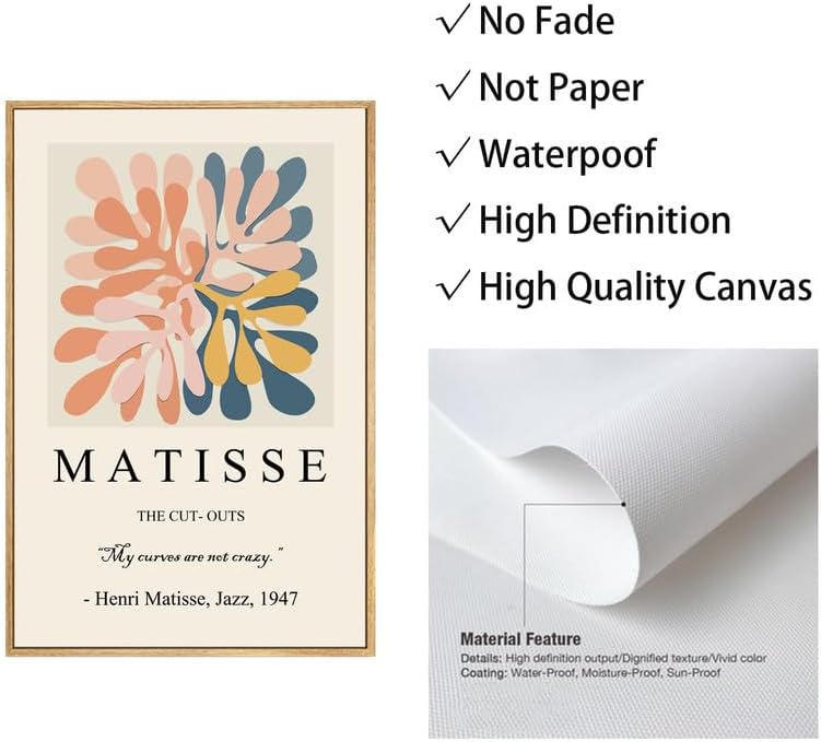 Zzuyi Henri Matisse – Arte de pared enmarcado, impresiones de arte botánico bohemio de Matisse, decoración estética de habitación pastel danés,