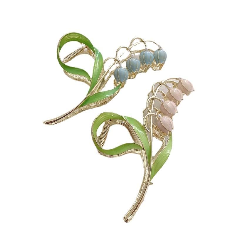 Pinzas para el cabello con flores de lirio de los valles rosados, orquídeas grandes, antideslizantes, fuertes pinzas de metal para sujetar el