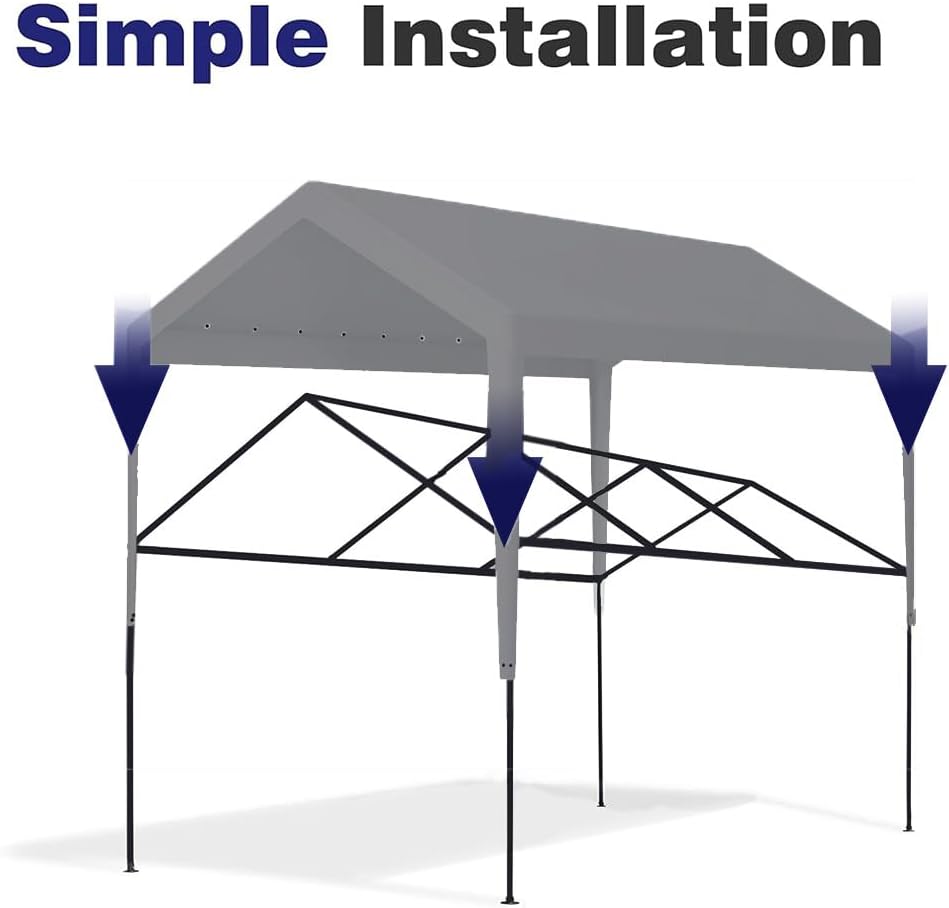 Toldo de repuesto para cochera, cubierta superior de repuesto para marco de cochera de 12 x 20 pies, tela de polietileno de 6.35 oz impermeable y