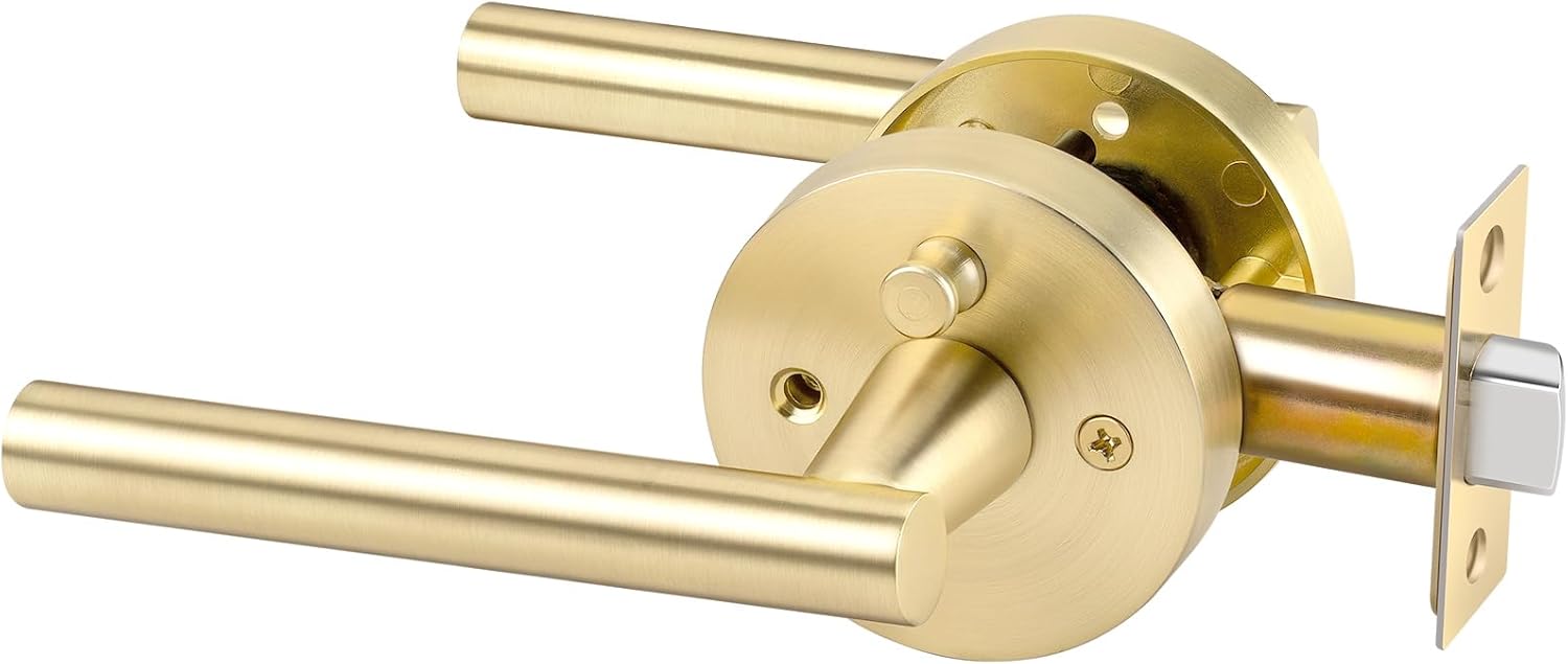 goldenwarm Paquete de 2 manijas doradas para puerta interior, manija de privacidad dorada cepillada, paquete de manijas de puerta interiores de