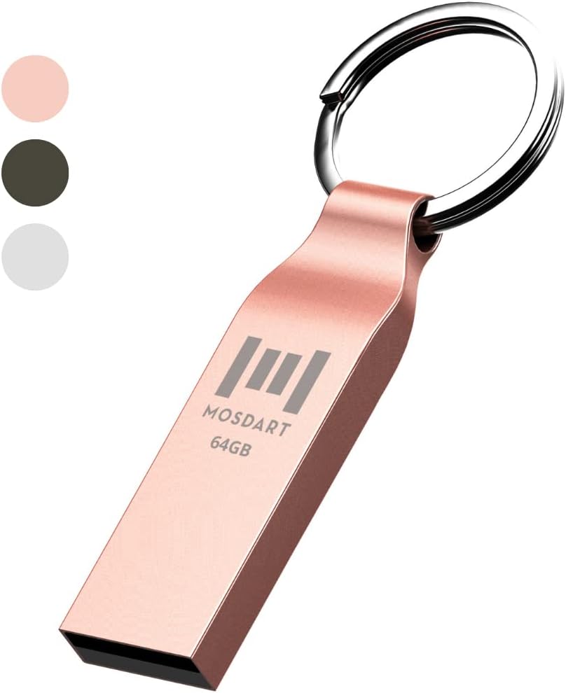 MOSDART ExFAT – Llavero de metal con unidad flash USB 2.0 de 64 GB, unidad de pulgar impermeable, 64 GB, a prueba de polvo, USB2.0 Jump Drive 64G,