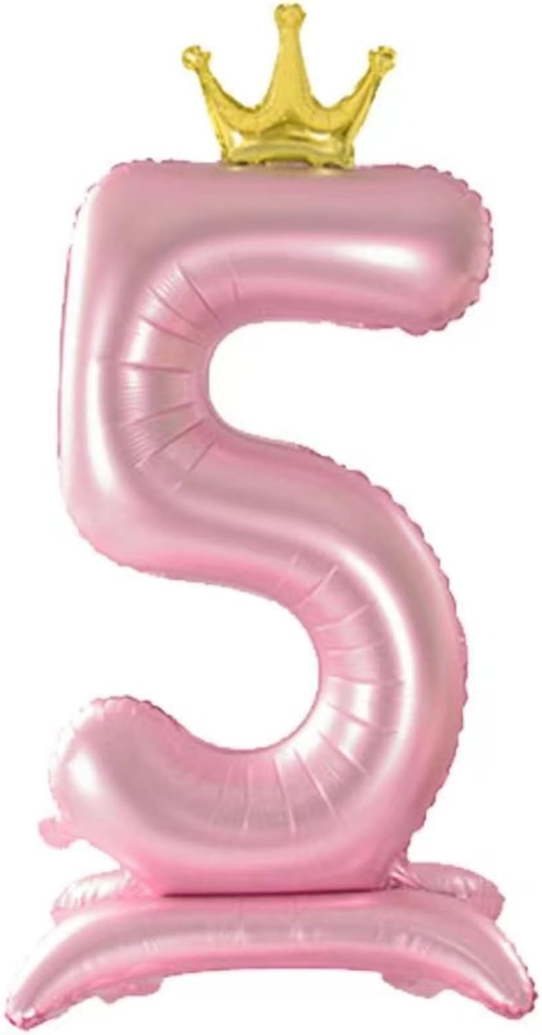 Globos de 42 pulgadas color rosa con el número 5 con corona, globos de cumpleaños número 5 para niñas, suministros de decoración de fiesta de