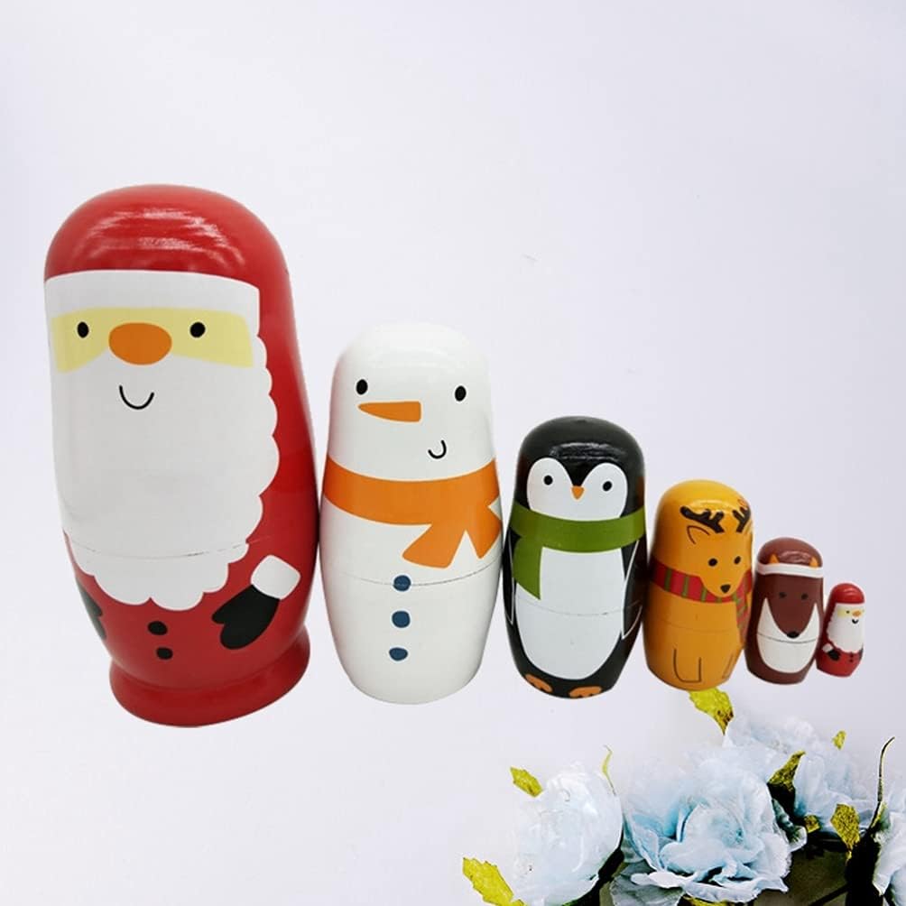 Healifty Muñecos rusos para niños, 6 unidades, juego de regalo de madera hecho a mano para niños, muñecas de anidación para Navidad, juguete de