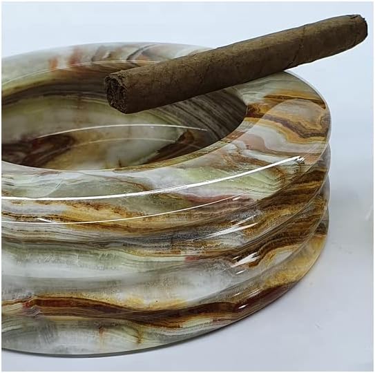 Cenicero de cigarrillos de piedra Onyx con 2 reposos, cenicero pequeño para el hogar, cenicero fresco para interiores y exteriores, mesa de café,