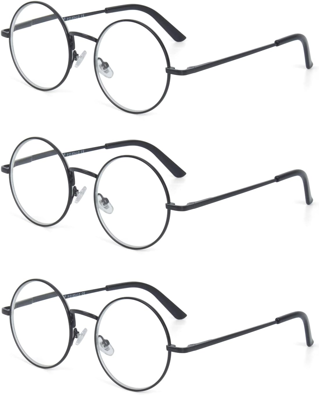 EYE ZOOM Gafas de lectura redondas con marco de metal con bisagra de resorte (negro, plateado y plomo)