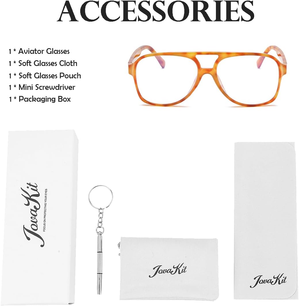 JOVAKIT Gafas de aviador con luz azul para mujeres y hombres, moda retro de los años 70, marco de aviador, gafas de ojo para computadora, antifatiga
