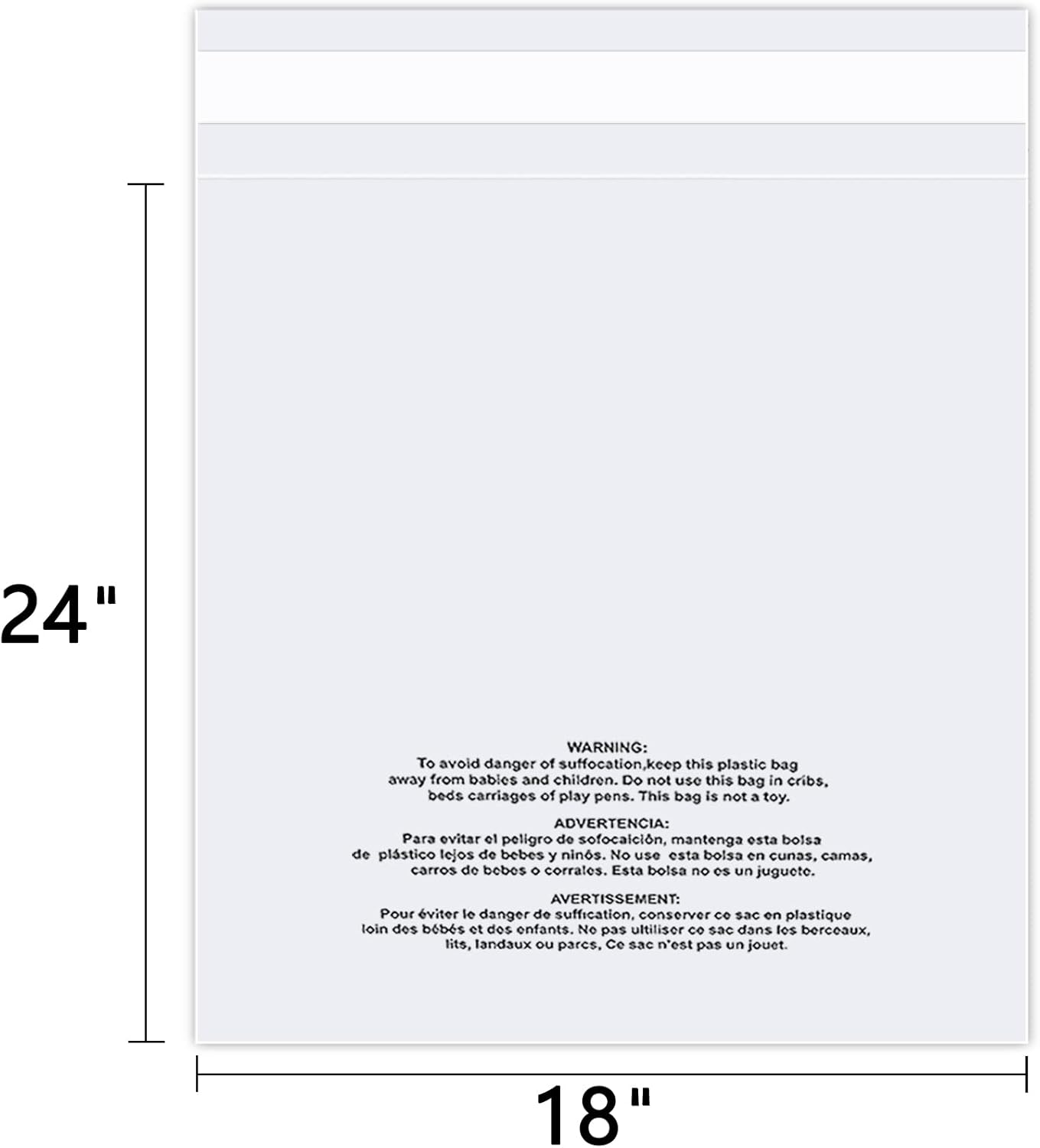 Bolsas de polietileno transparente autosellantes de 18 x 24 pulgadas (100 unidades) con advertencia de asfixia para embalaje, camisetas y Logística