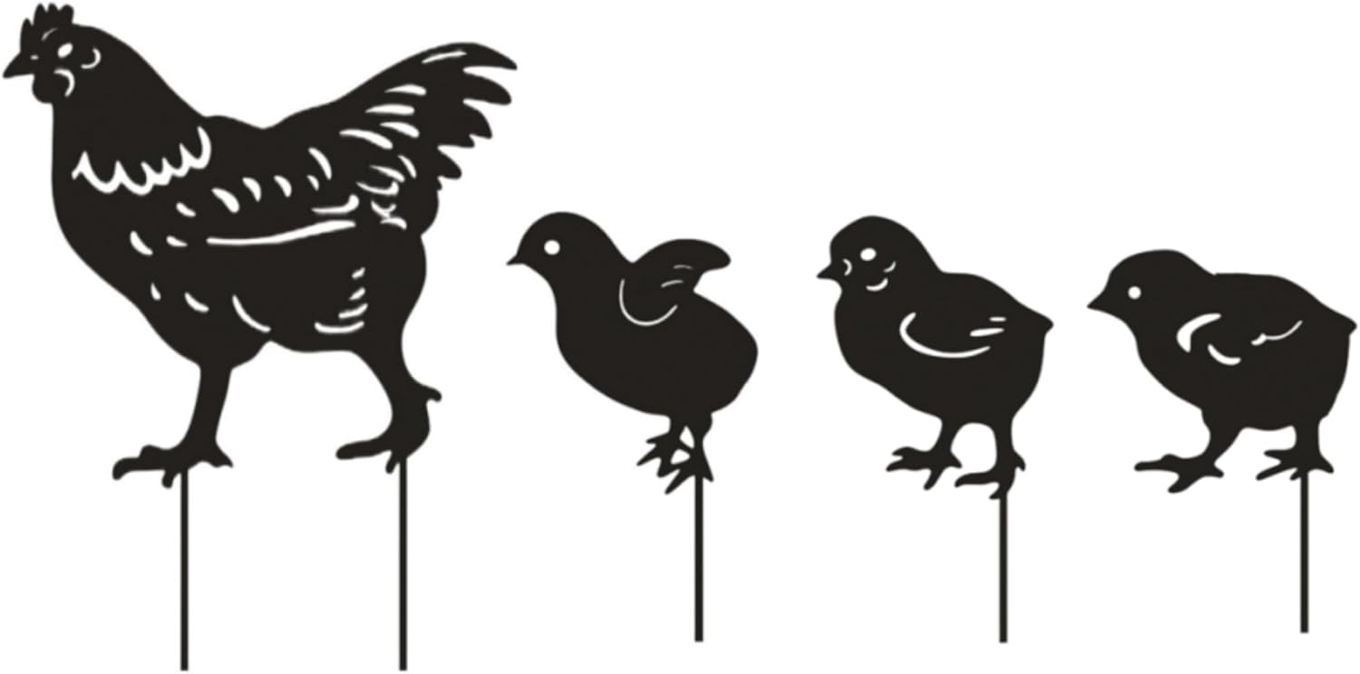 RANNYOZIO Estacas de metal decorativas de pollo para jardín, silueta de pollo pequeño, estatuas de jardín para patio, patio, decoración de jardín,