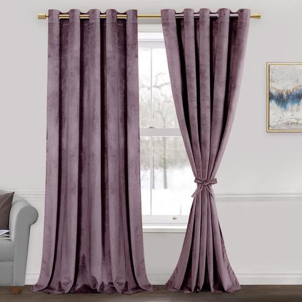 JIUZHEN Cortinas de terciopelo de 96 pulgadas de largo, con aislamiento térmico, para oscurecer la habitación, con ojales, cortinas texturizadas de