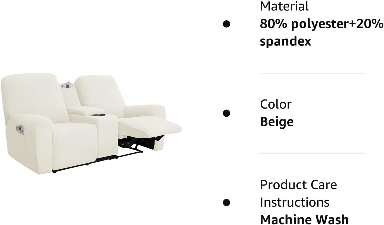 Easy-Going Funda elástica para sofá reclinable con consola central, suave vellón ajustable de 2 asientos con soporte y almacenamiento, protector de