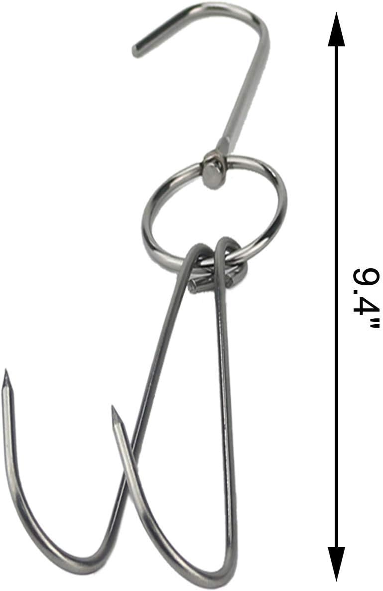TIHOOD Ganchos dobles de acero inoxidable de 9.4 pulgadas para carne, pato asado, tocino, gancho para tienda de barbacoa, parrilla, accesorios de