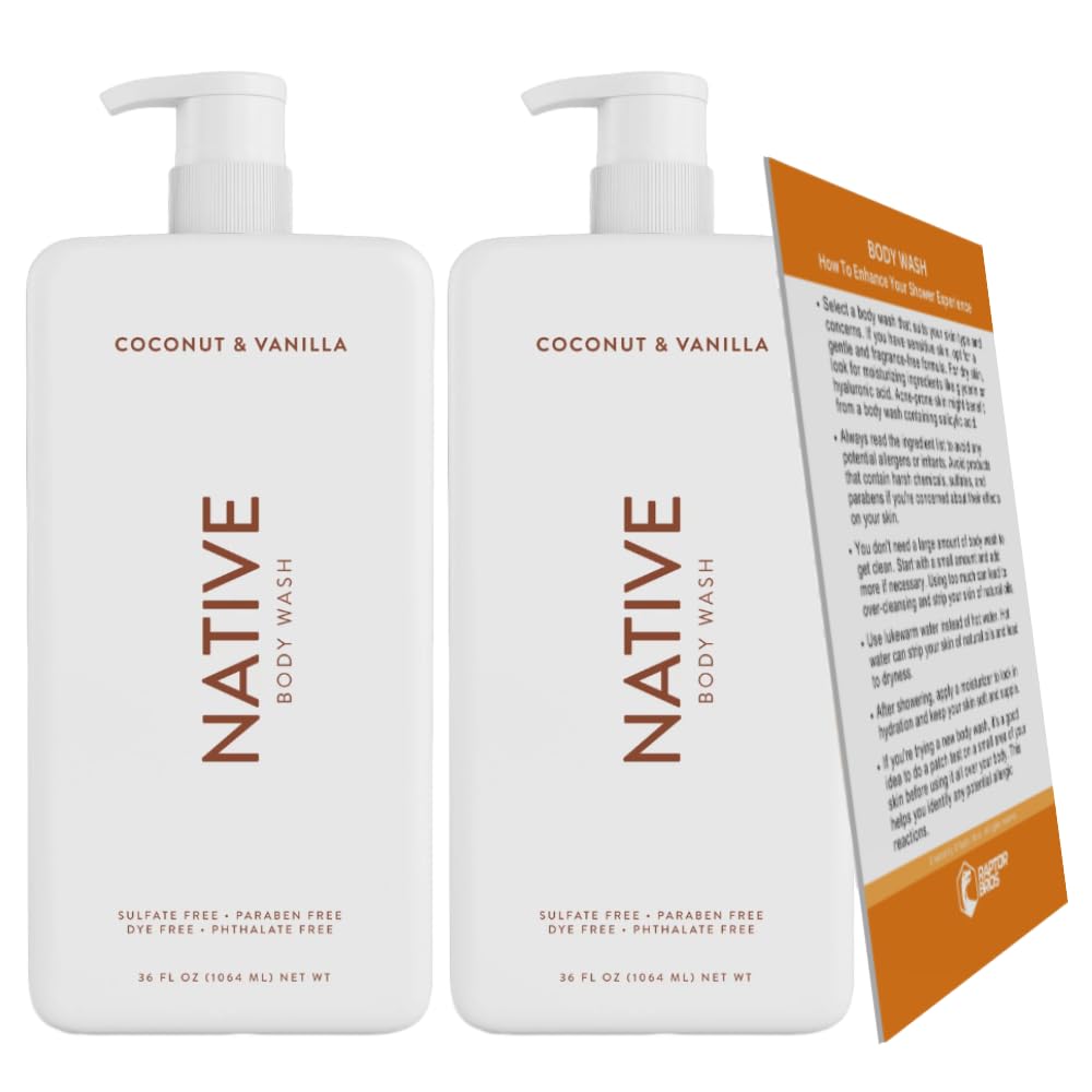 RAPTOR BROS Native Body Wash Jabón corporal hidratante natural para mujeres y hombres (paquete de 2 botellas de 36 onzas con bomba), sin sulfato,