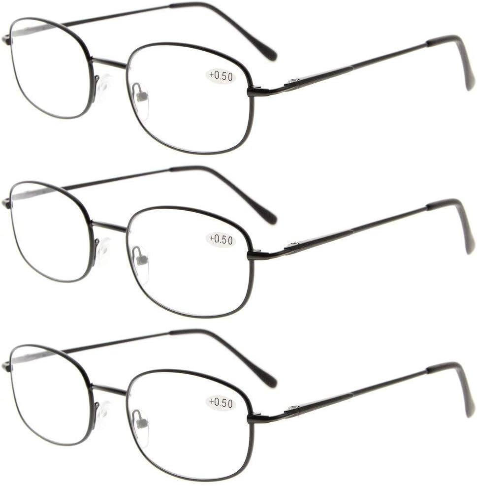 Marco de metal con patillas flexibles con bisagras de anteojos de lectura, 3 pares de anteojos para lectura de metal Valupac de Eyekepper,