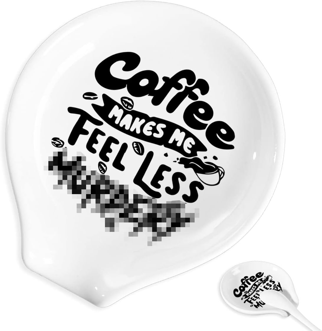 Cuchara de café y reposo, divertida cita de café de cerámica, soporte para cuchara de café, decoración de estación, accesorios de barra de café,