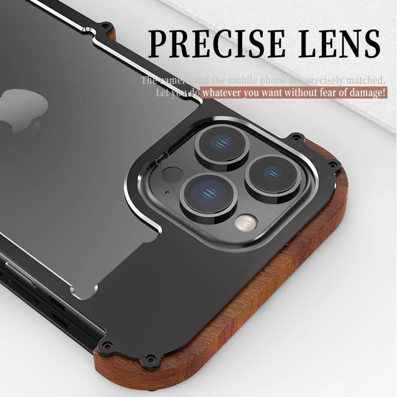 Kowauri Funda para iPhone 15 Pro Max, protección contra caídas, aleación de aluminio de metal y madera, funda protectora a prueba de golpes y caídas