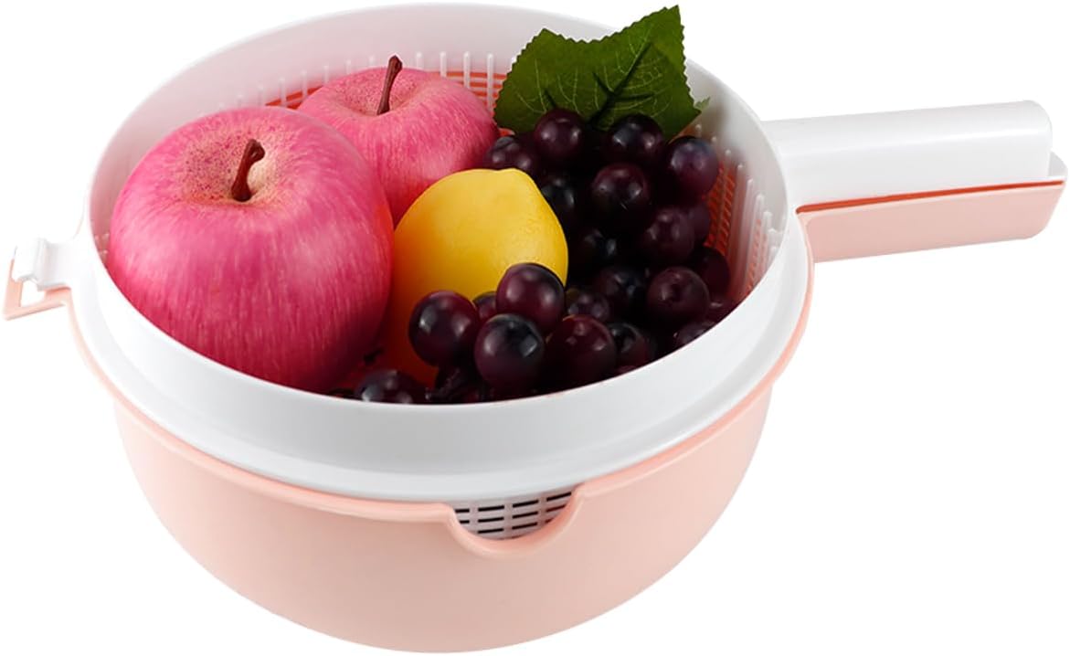 DOERDO – Cesta de drenaje de plástico con colador de lavado de doble capa con asa, coladores de lavado para frutas y verduras, naranja, 13.3 x 8.7