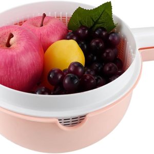DOERDO – Cesta de drenaje de plástico con colador de lavado de doble capa con asa, coladores de lavado para frutas y verduras, naranja, 13.3 x 8.7 DOERDO – Cesta de drenaje de plástico con colador de lavado de doble capa con asa, coladores de lavado para frutas y verduras, naranja, 13.3 x 8.7