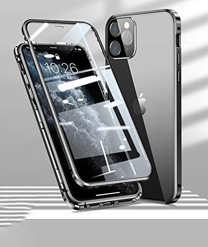 Funda con bloqueo de seguridad y fuerte absorción magnética para iPhone 11 con protector de lente de cámara, parachoques de metal 360, protección de