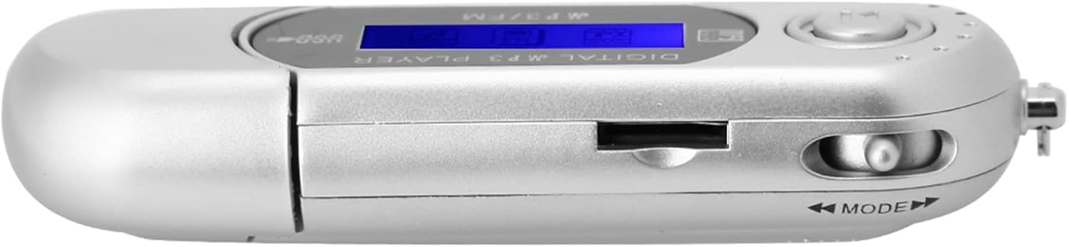 oceanside Reproductor MP3 USB Stick Música portátil Reproductor USB MP3 con pantalla LCD Radio FM Tarjeta de memoria de voz, negro plata azul (plata)