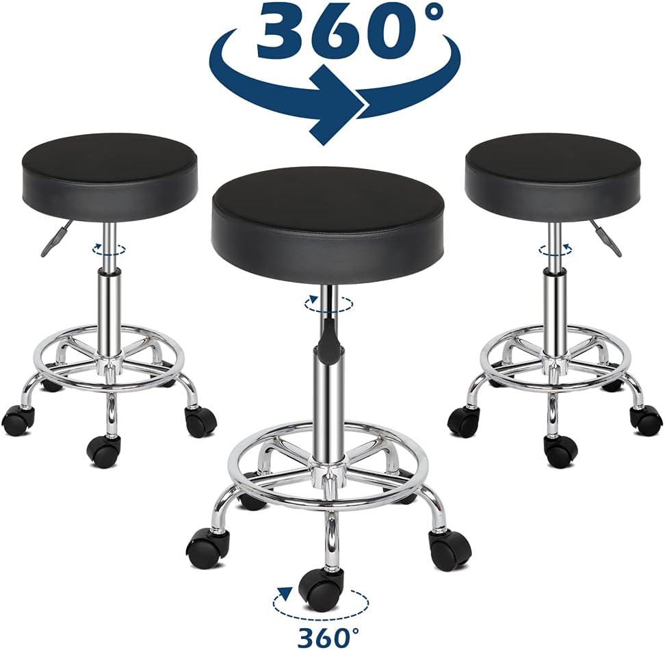 QXDRAGON Taburete de bar redondo de altura ajustable, taburetes de bar modernos, silla de bar giratoria de 360 de piel sintética sin brazos con