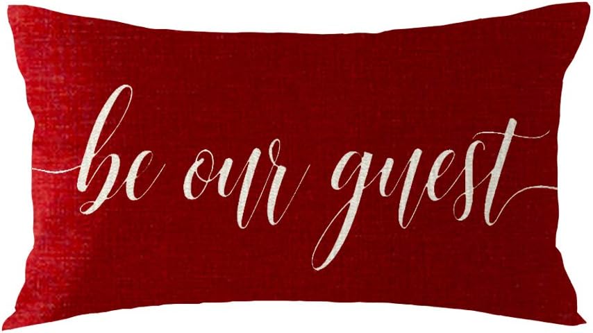 Juego de 2 fundas de cojín decorativas de lino y algodón, con frase en rojo, para cama familiar, sofá y exteriores, 12 x 20 pulgadas (rojo oscuro)