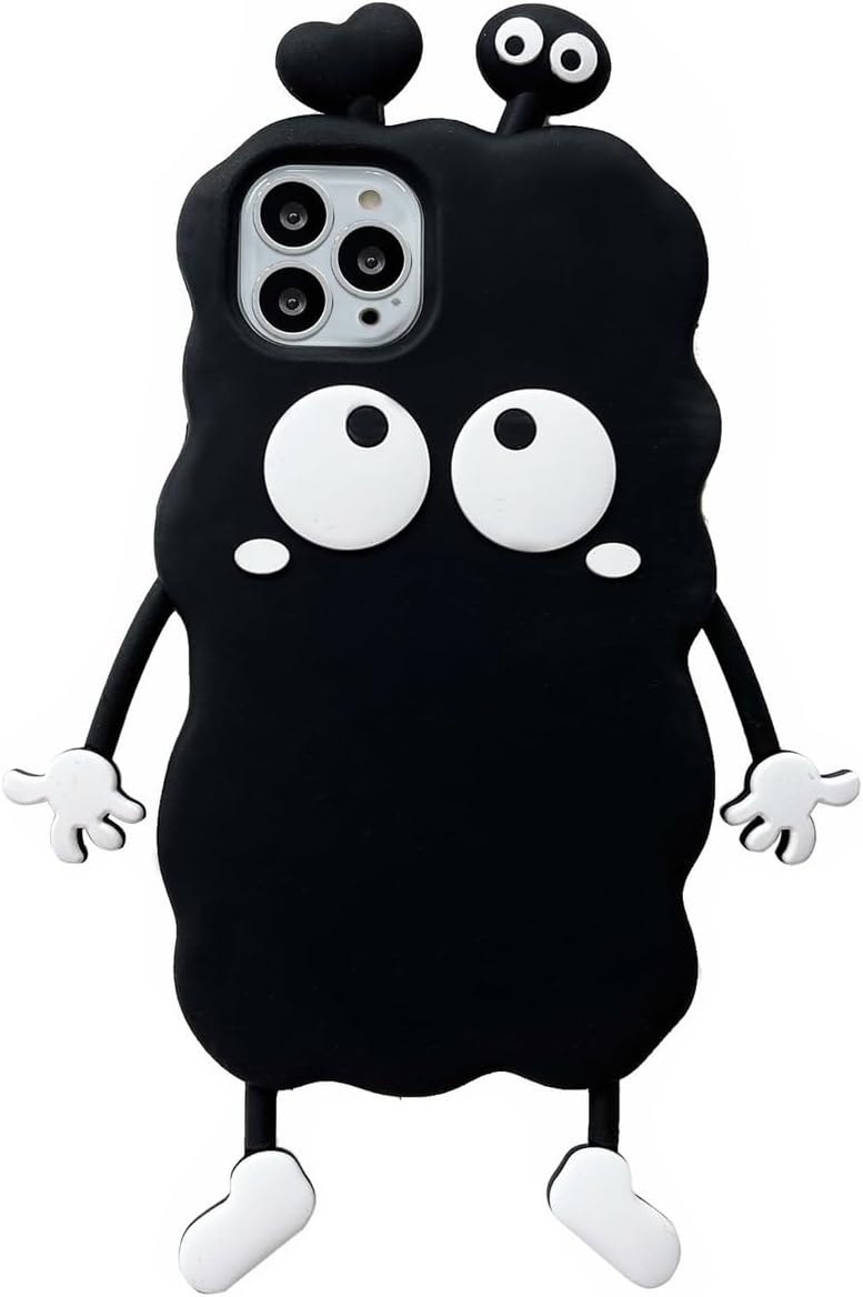 Bonita funda para iPhone 14 Pro de 6.1 pulgadas, funda 3D Kawaii de dibujos animados negra linda funda de silicona para teléfono, gruesa a prueba de